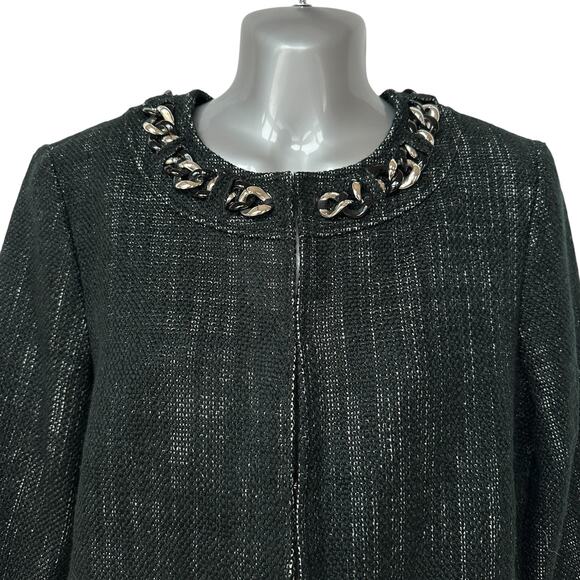 MICHAEL by Michael Kors Blazer Black Silver White Chain Cropped Women's Medium - Picture 3 of 11
